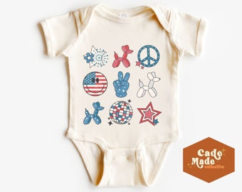 4th of July Baby Onesie® Bodysuit - America Smiley Peace Disco Ball - Snap Natural Cotton Baby Outfit Jumper