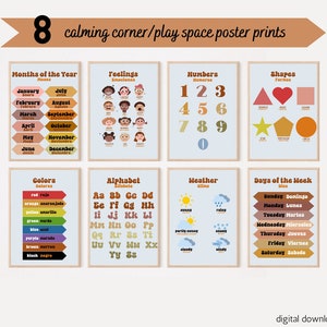 Bilingual Calming Corner 8 Print Bundle - Spanish English Toddler Pre-School Child Feelings Educational Classroom Posters Digital Download