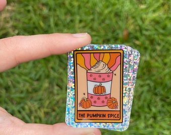 Pumpkin Spice Tarot Fall Holographic Sticker - Waterproof Laptop Waterbottle Trending Sticker Small