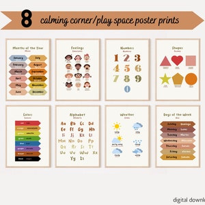 Bilingual Calming Corner 8 Print Bundle - Spanish English Toddler Pre-School Child Feelings Educational Classroom Posters Digital Download
