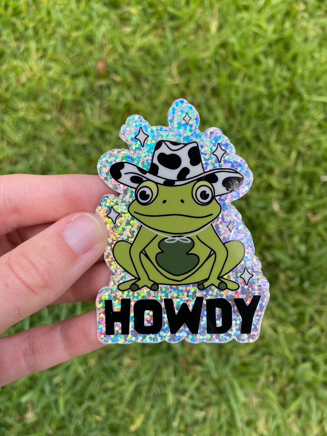 Cowboy Frog Sticker Howdy Retro Cowboy Frog Funny Holographic Sticker - Waterproof Glitter ...