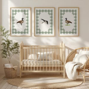 Gingham Geese Wall Art Set, Nursery Art for Baby Boy, Goose Prints, Traditional Plaid Kids Room Art Nursery Decor, Digital Art Print