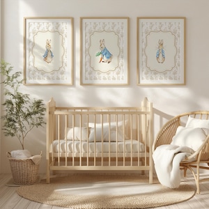 Vintage konijn muurkunst set, kinderkamer kunst voor babymeisje, beige kinderkamer, konijn prints, bloemen meisjeskamer kunst kinderkamer decor, digitale kunst print