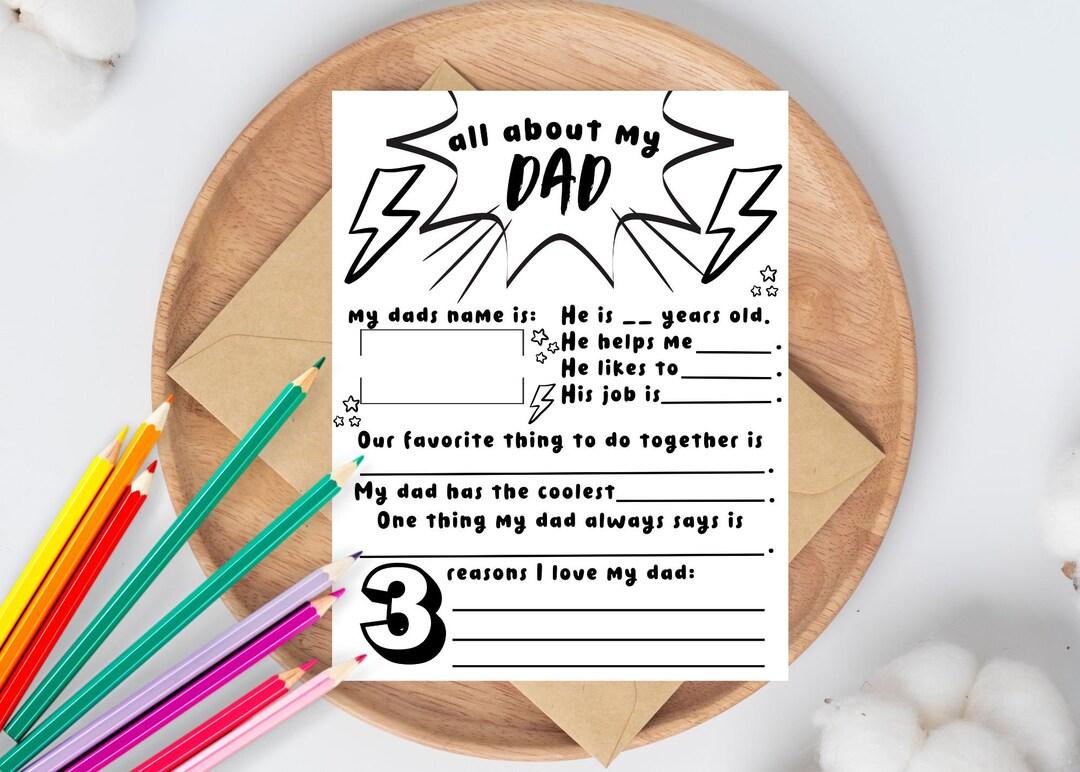 All About My Dad Fill in the Blanks Printable for Fathers Day ...