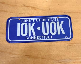 Placa de matrícula miniatura para bicicleta de Connecticut, diseño novedoso, color azul, Constitución del Estado, 1980
