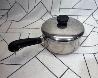Revere Ware Saucepan 1 Quart Silver Copper Clad Stainless Steel Vintage 1801 Lid
