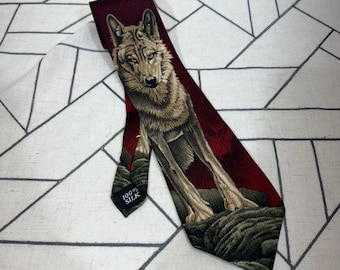 Bedreigde soorten zijden stropdas OS bordeauxrode wolf staand horloge Scott Kennedy 1998