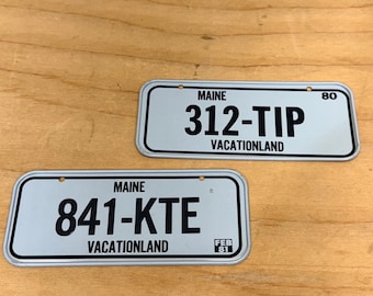 Targhe per biciclette Maine Novelty anni '80 blu vintage Vacationland Garage VTG 2 pezzi