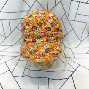 Kromer 溶接工用キャップ 帽子 7 1/8 オレンジ イエロー パッチワーク レトロ ユニオン製 アメリカ製