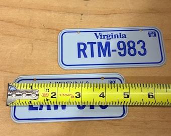 Virginia Novelty Bike License Plate 1980s Blue White Vintage Decor 2pc Set VTG