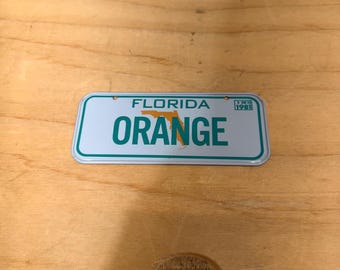 Florida Novelty Bicycle Miniature License Plate White Orange 1981 Souvenir VTG