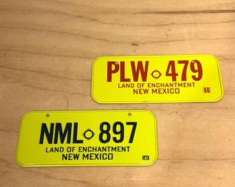 New Mexico Novelty Bike License Plates 1980s VTG Yellow Land of Enchantment 2pc