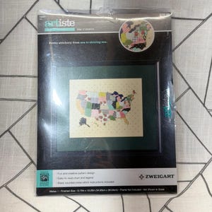 Artiste Counted Cross-Stitch Kit 13.75x10.25 Multicolor Map of America Patchwork