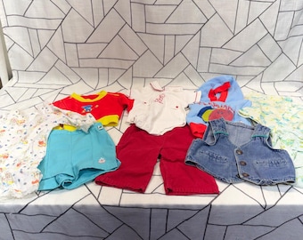 Lote de ropa vintage para bebé Carters de JCPenney, tallas 0-12 meses, multicolor, mezclilla, pana, estilo retro.