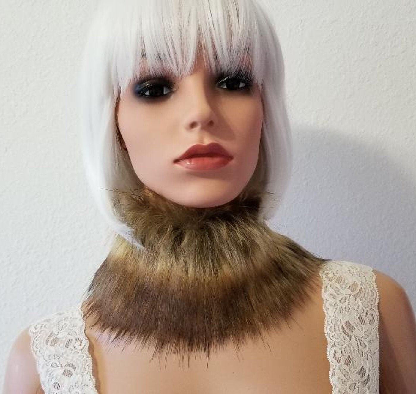 Fur Choker Golden Wolf faux fur Choker Necklace Collar Etsy