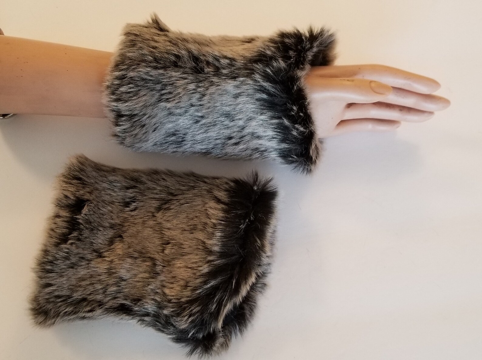 Wrist Cuffs Wolf Faux Fur in Gray and black Etsy