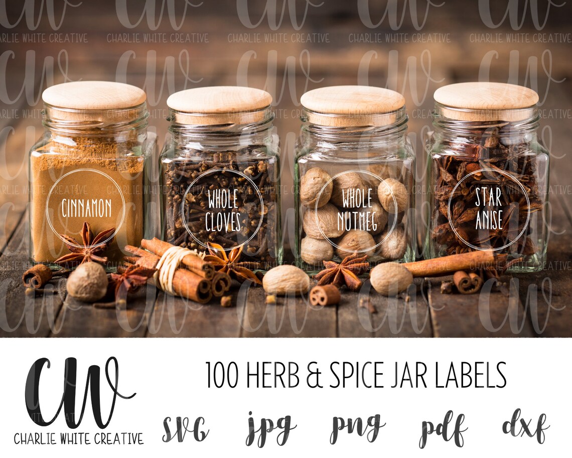 100 Herb and Spice Jar Labels SVG Kitchen Labels Cut File Commercial
