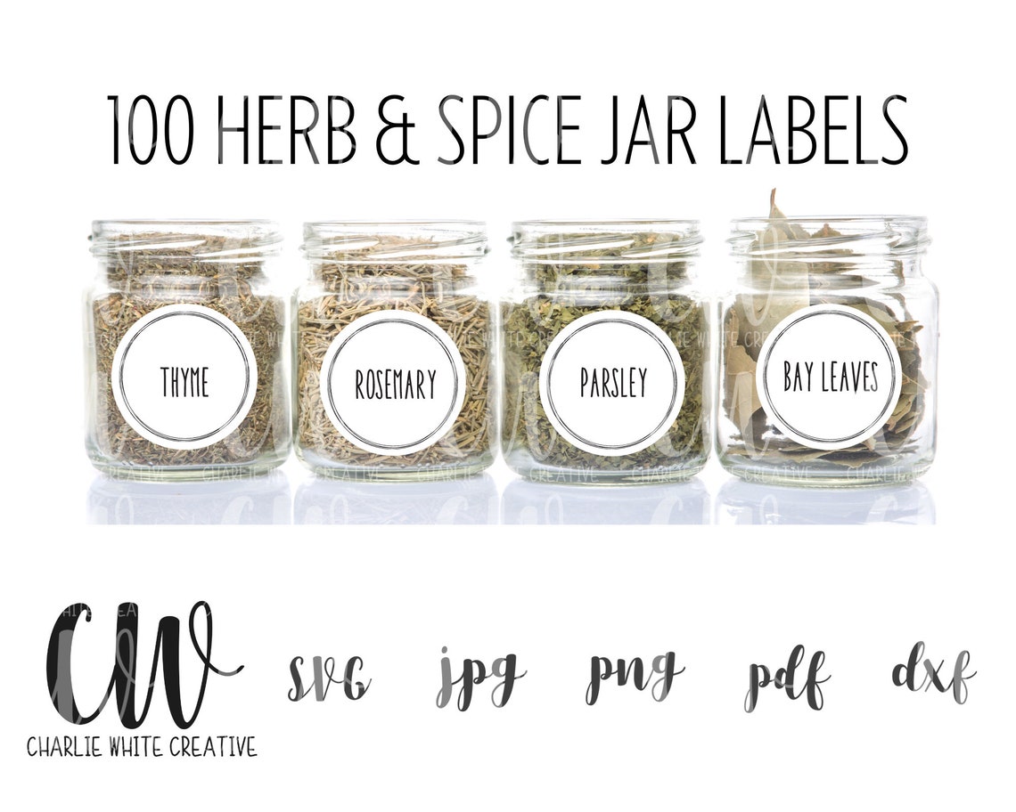 100 Herb and Spice Jar Labels SVG Kitchen Labels Cut File Commercial