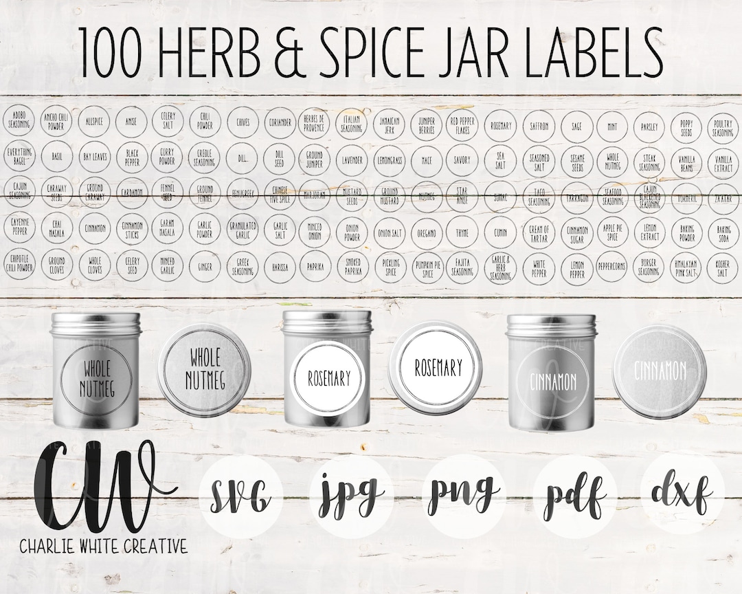 100 Herb and Spice Jar Labels SVG Kitchen Labels Cut File Commercial