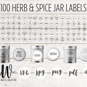 100 Herb and Spice Jar Labels SVG Kitchen Labels Cut File Commercial Use SVG Instant Download Farmhouse SVG Pantry Labels Spice Jar Labels