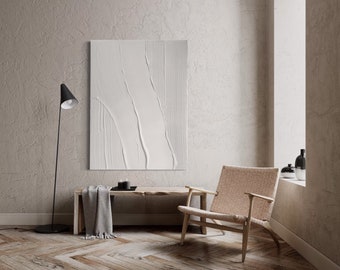 Arte abstracto texturizado blanco: líneas limpias - Pintura minimalista en lienzo 3D