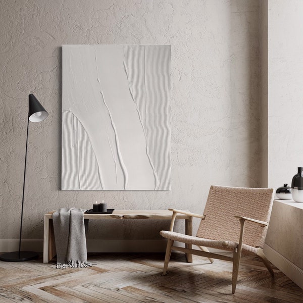 Clean Lines - White Textured art white Abstract art White 3D Textured art White Textured Minimalist art White Textured painting