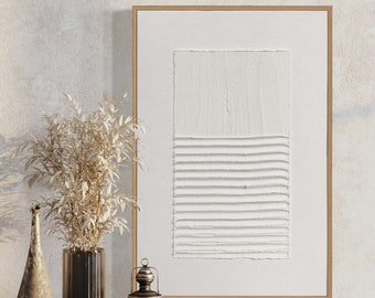 Líneas de arena - Arte texturizado blanco Arte abstracto Arte texturizado 3D blanco Arte minimalista texturizado blanco Pintura texturizada blanca Arte de yeso blanco