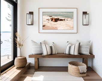 Mareas Doradas – Impresión de Bellas Artes Costeras, Fotografía Oceánica Mural, Decoración Minimalista de Playa