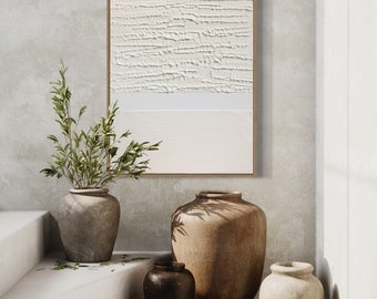 Arte abstracto texturizado blanco artesanal con capas naturales: pintura en lienzo 3D