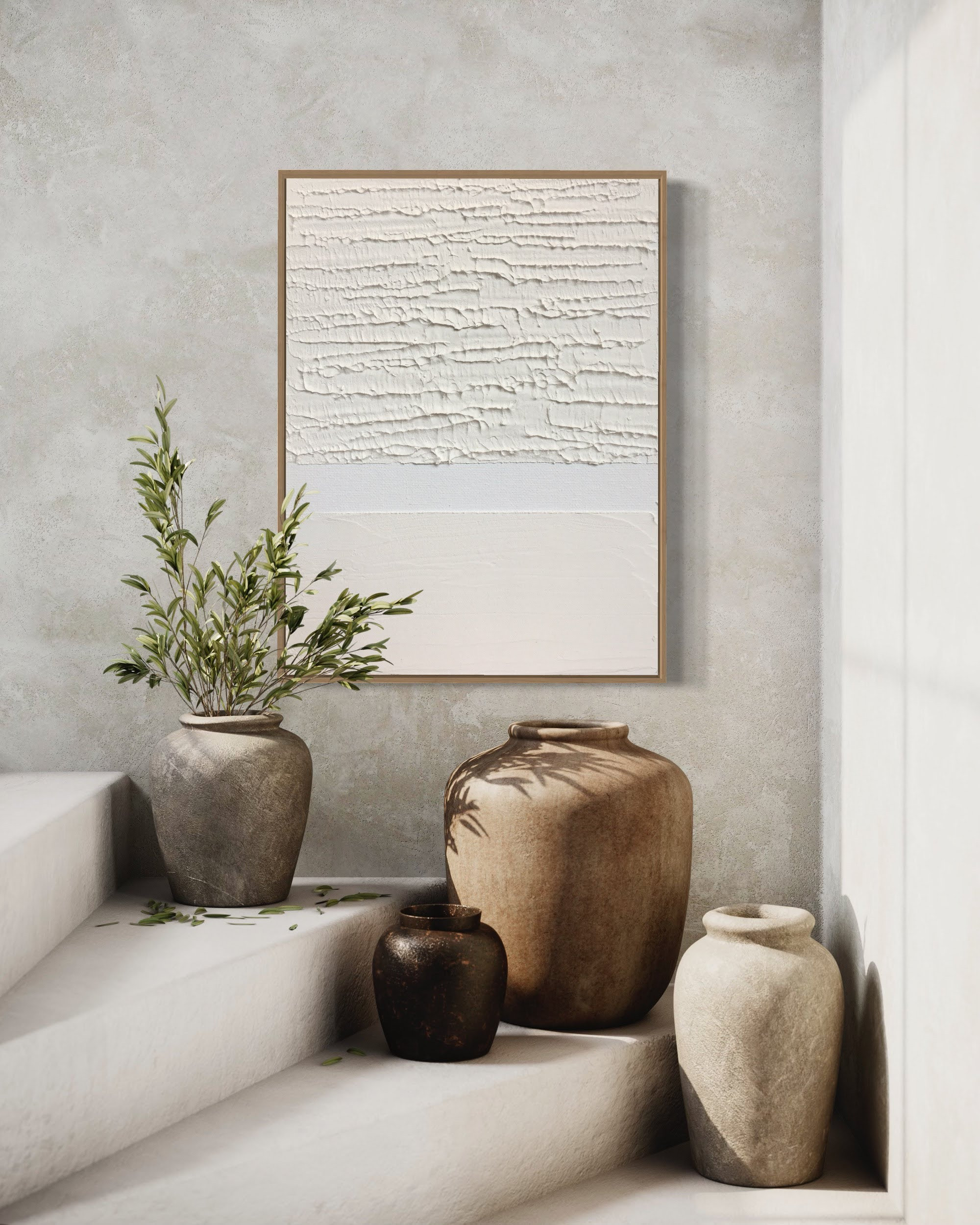 Handcrafted Layers Natural Layers Handcrafted White Textured Abstract Art – 3D Canvas ...