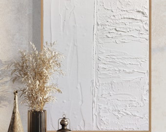 Pintura abstracta con textura blanca – Equilibrio - Arte minimalista en lienzo 3D