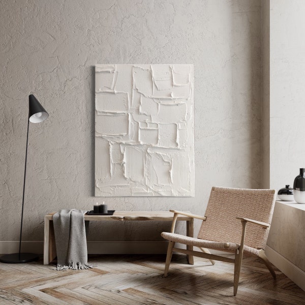 Maze - Textured art white Abstract art White 3D Textured art White Textured Minimalist art White Textured painting White plaster art