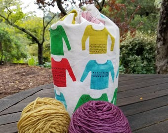 Lieblings-Pullover-Kordelzug stricken Tasche, Gehäkelte Tasche, Geschenk für Stricker, Tasche, Baumwolle und Stahl Noel Kollektion