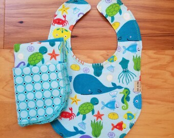 Nautinati Infants' Cotton Pack of 3 Ocean Print Bib