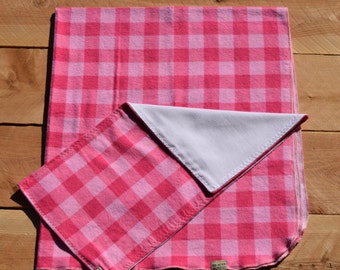 3pc set Extra large flannel receiving blanket with burp cloth.  Pink Buffalo plaid theme for baby girl. Special price!!!