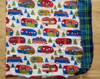 2pc set Extra large flannel receiving blanket set. Camping baby airstream inspired trailers. Camping baby shower gifts.