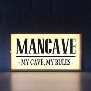 Mancave sign - Lightbox mancave - My cave, my rules sign - light box - gift for mancave - gift for him -gift for husband -mancave decoration