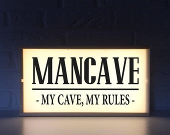 Mancave sign - Lightbox mancave - My cave, my rules sign - light box - gift for mancave - gift for him -gift for husband -mancave decoration