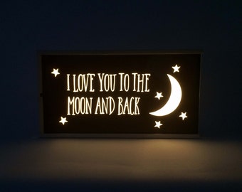 Nursery Light Box: Moon & Back Quote, Decorative LED Lamp