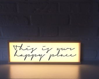 This is Our Happy Place LED Light Box - Upcycled Wine Box Lamp