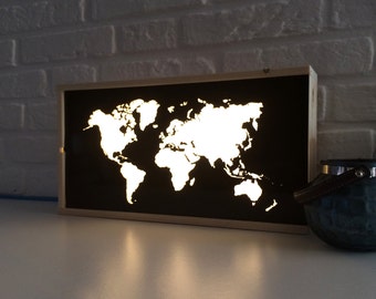 World map Light box - globe light box - lighted world map - gift for traveler - worldmap lightbox - lighted sign - lamp - map decor