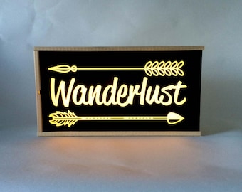 Light box Wanderlust - arrows home deocr - home decor lighted sign - decorative lamp - lightbox with quote - lighted quote - wanderlust