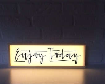 Enjoy Today Light Box: Upcycled Wine Box LED Sign
