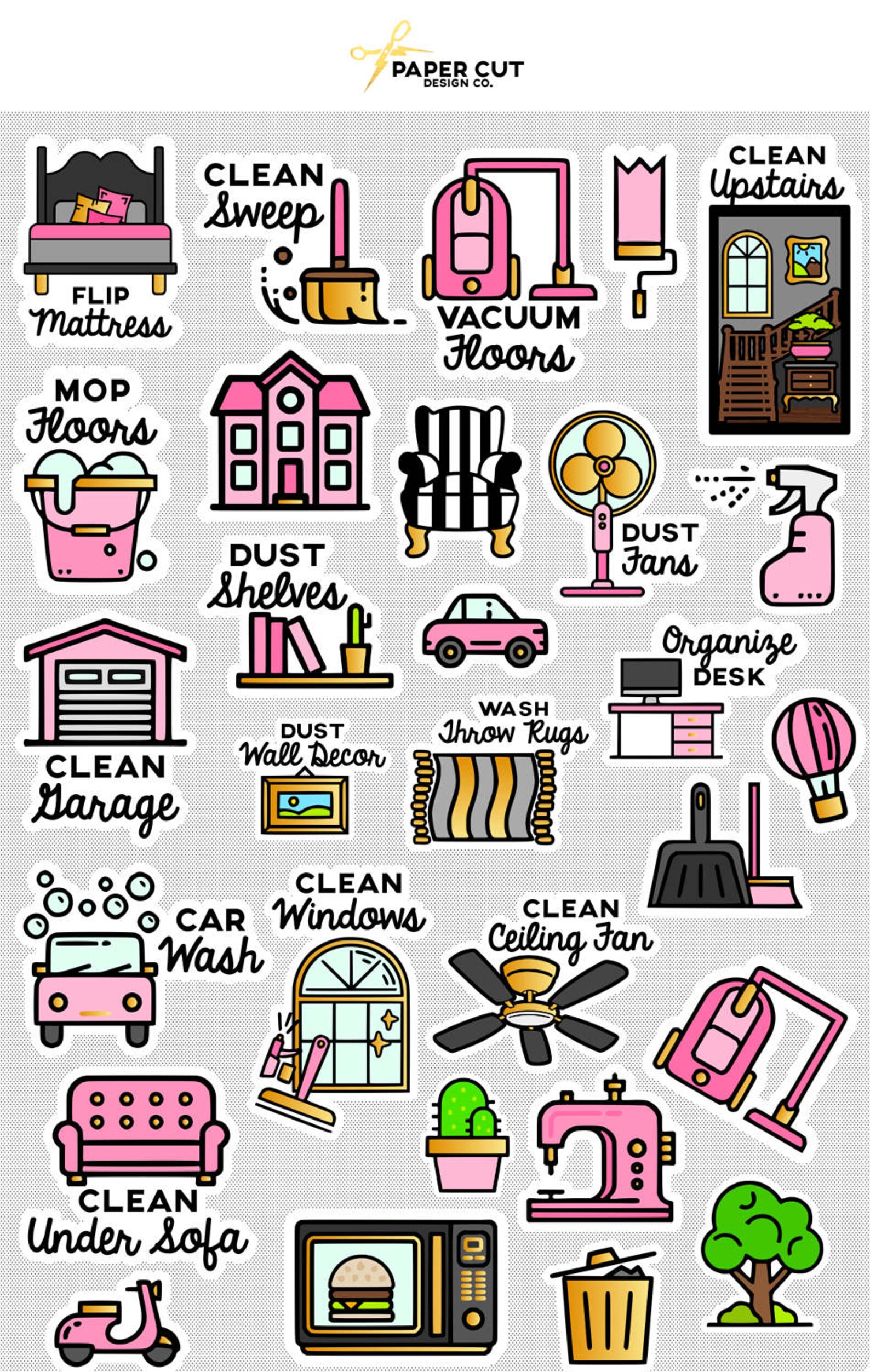 CLEANING PLANNER STICKERS Spring Cleaning Stickers Cleaning Etsy