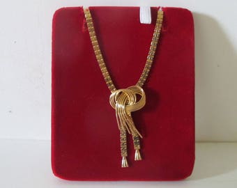 French Mid century ORIA 18ct Filled Gold Knot & tassel necklace with box