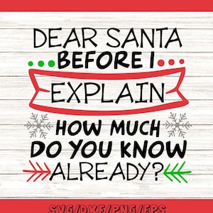 Caro Babbo Natale prima che ti spieghi quanto sai già Svg, Christmas Svg, Santa Svg, silhouette cricut file tagliati, svg, dxf, eps, png.