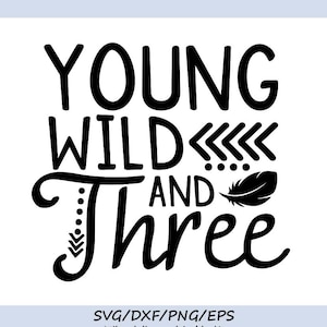 Young Wild And Three Svg, Birthday Svg, Third Birthday Svg, Birthday Boy Svg, Silhouette Cricut Files, svg, dxf, eps, png