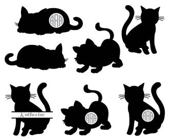 Cat SVG cutting files, cat monogram svg, Kitty Svg, Kitten svg, animals svg, cat clipart, cat silhouette, Cricut files, svg, dxf, eps, png.