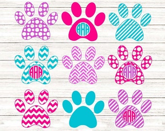 Paw Print SVG, Paw Print Monogram, Dog Paw SVG, Die Cuts, Cutting File, Vinyl Cutter, Monogram Frames, Dog Paw Monogram, Commercial Use.