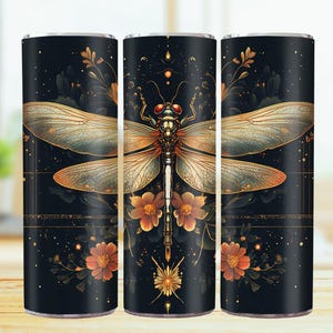 Dragonfly Tumbler Wrap, 20oz Skinny Tumbler Wrap, Floral Dragonfly 20oz Skinny Sublimation Tumbler Design, Symmetrical Dragonfly Tumbler PNG